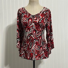 Vtg dressbarn S/M Red Black Swirl Top Sequin Mob Wife Disco Glam Blouse Y2K
