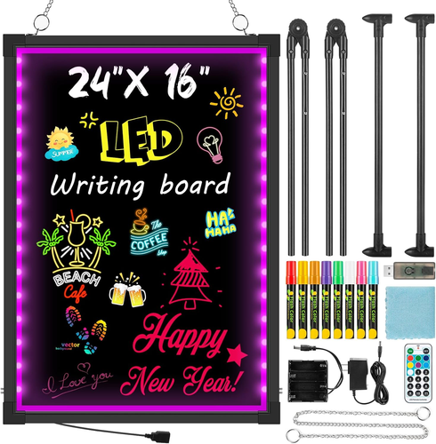 LED Menu Board, 24" X 16" LED Writing Board with Remote Control, Flashing Illumi - Afbeelding 1 van 6
