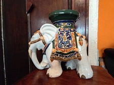 Vintage Elephant Stand, Heavy Ceramic Plant Pot Stand 90s Retro Ethnic Ornament