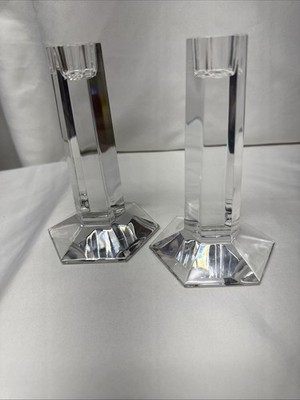 2 Crystal 6  Candle Holders Frank Lloyd Wright Miller Rogaska Hexagonal Facets