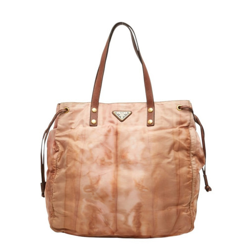 Prada Triangle Logo Plate Tote Bag KPB151 Brown Nylon Women's PRADA GZl1ijq6