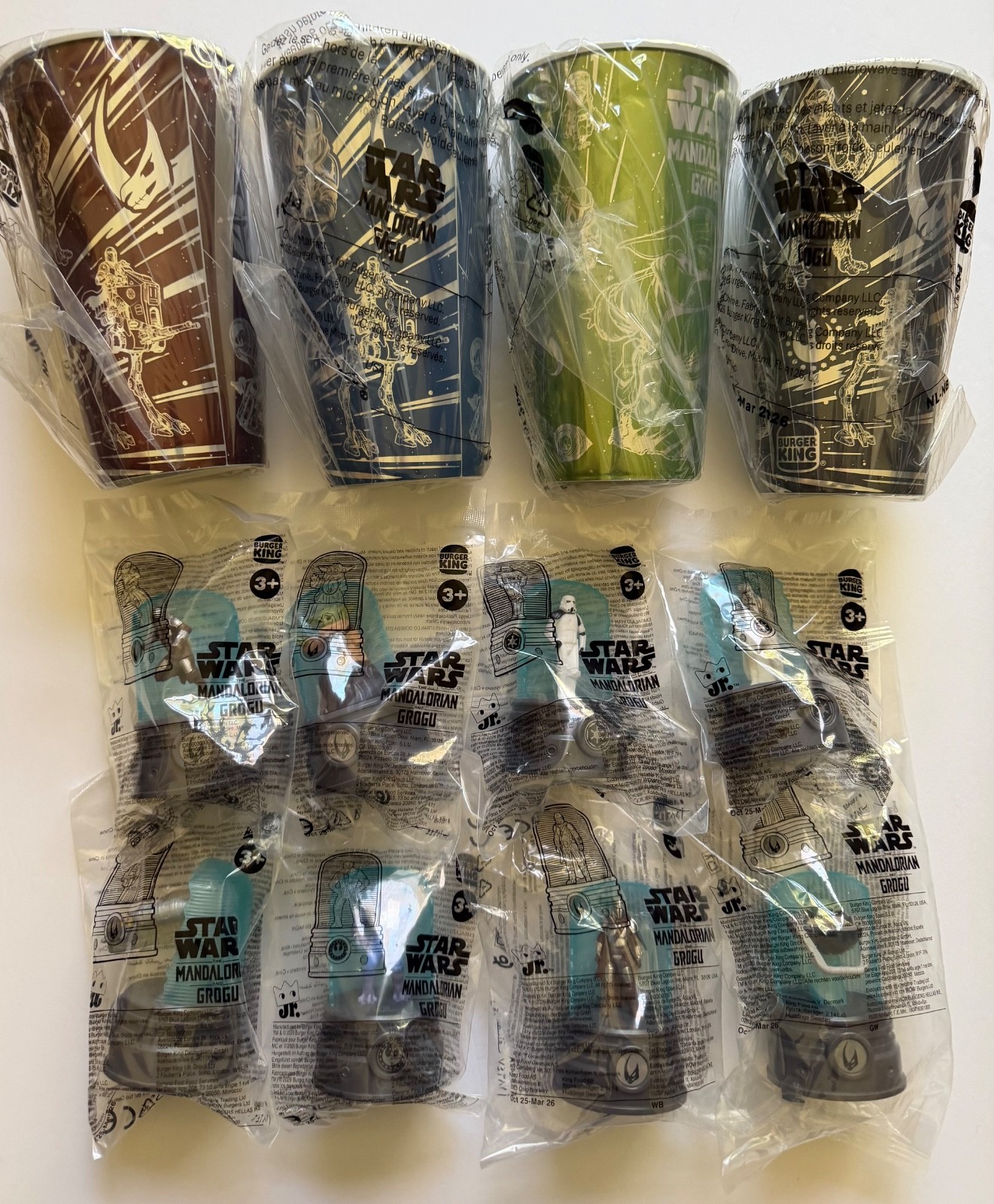 2026 Burger King STAR WARS MANDALORIAN & GROGU Toys Set Of 8 & Cups Set Of 4