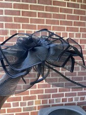 Church Tea Party Kentucky Derby Hat Headband Black Feathered Green Accent Light