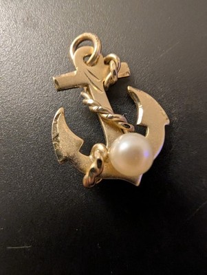 12K Gold Filled Vintage Anchor Pendant With Pearl
