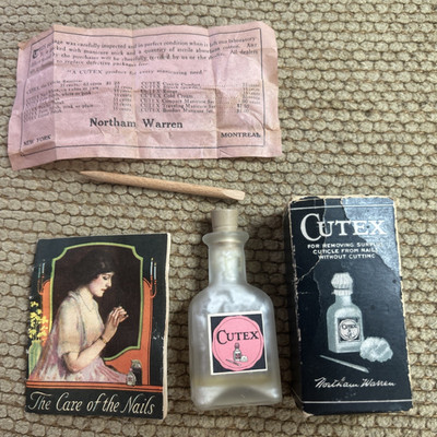VTG Cutex Nail Cuticle Remover Bottle & Box circa 1920s.  Includes Box & Inserts