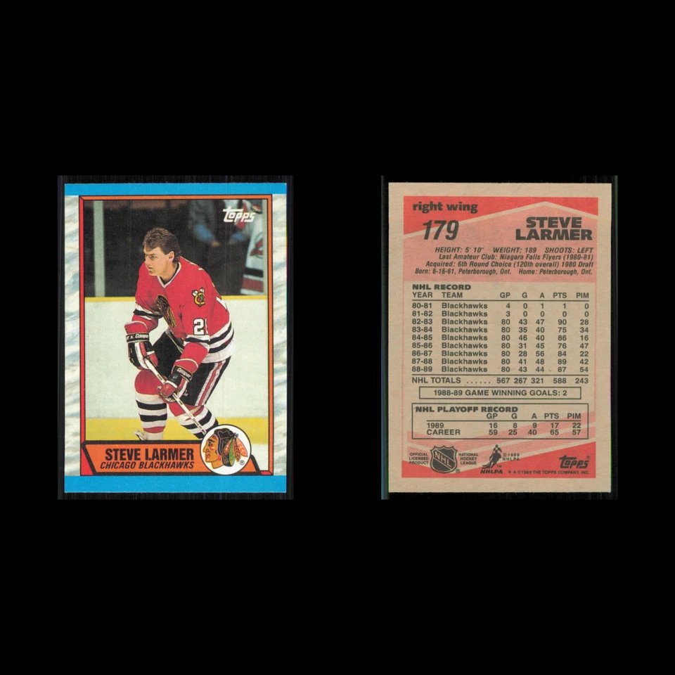 Steve Larmer #179 1989 Topps Chicago Blackhawks Hockey Card NHL NM - Image 3 of 3