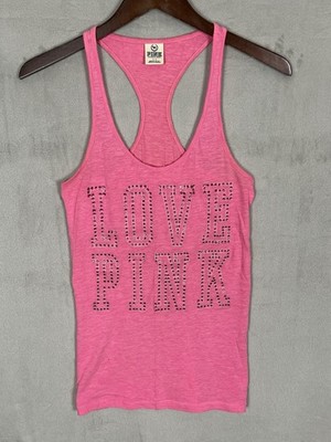 Love Pink Tank Top Women's S Pink Color Victorias Secret Rhinestones Y2K