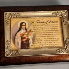 St. Therese of Lisieux Jewelry Music Box Dark Wood Finish Plays Tune Ave Maria