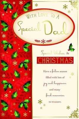 Besondere Papa Weihnachtskarte Wort Schneeflocke & Stechpalme Design schöner Vers