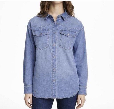 NWT Gloria Vanderbilt Amanda Denim Long Sleeve Shirt Size Medium Blue Women s