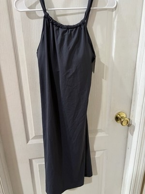 Athleta Navy Sleeveless A-line dress New XXS Tall Slip Midi Drawstring Top Sleek