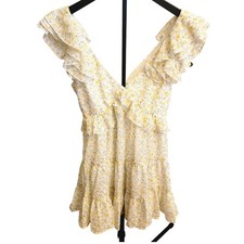 Yellow Floral Dress M Ruffled Flutter Sleeve Cottagecore Garden Party Prairie