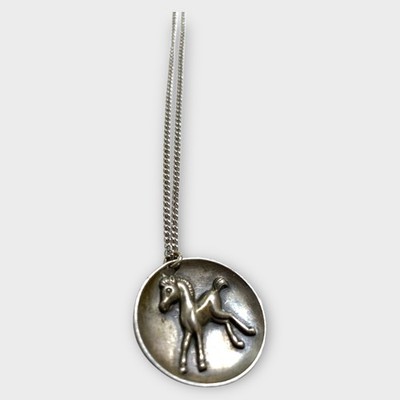 Vintage Caco Sterlingsilber Pferd Anhänger Rennen Halskette Kette Pegasus Griechenland