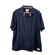 Scotch  Soda Size XL Linen Camp Collar Guayabera Button Up Shirt Size Navy Blue