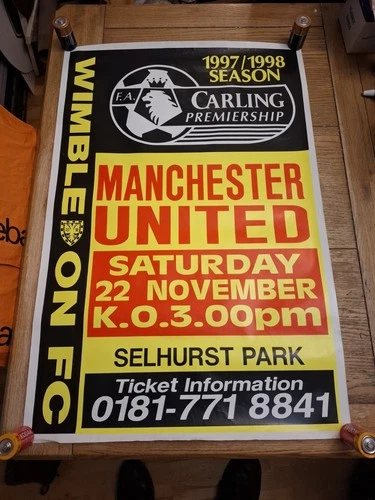Vintage 1997 Original Premiership Match Day Poster Wimbledon v Manchester United