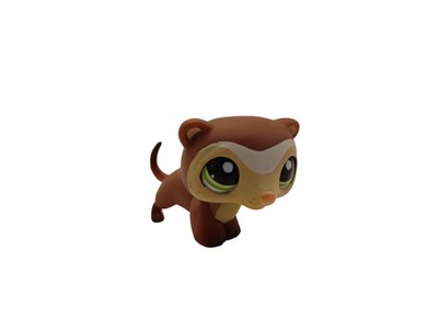 Littlest Pet Shop Authentic Hasbro LPS #1026 Brown Cream White Ferret Green Eyes