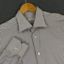 Kiton Dress Shirt Mens 17.5/44 Gray Ivory Striped Button Up Luxury Made in Italy