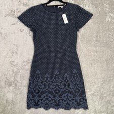 LOFT New Lace Crochet Dress Womens 2 Navy Blue Short Sleeve Sheath Scalloped Hem