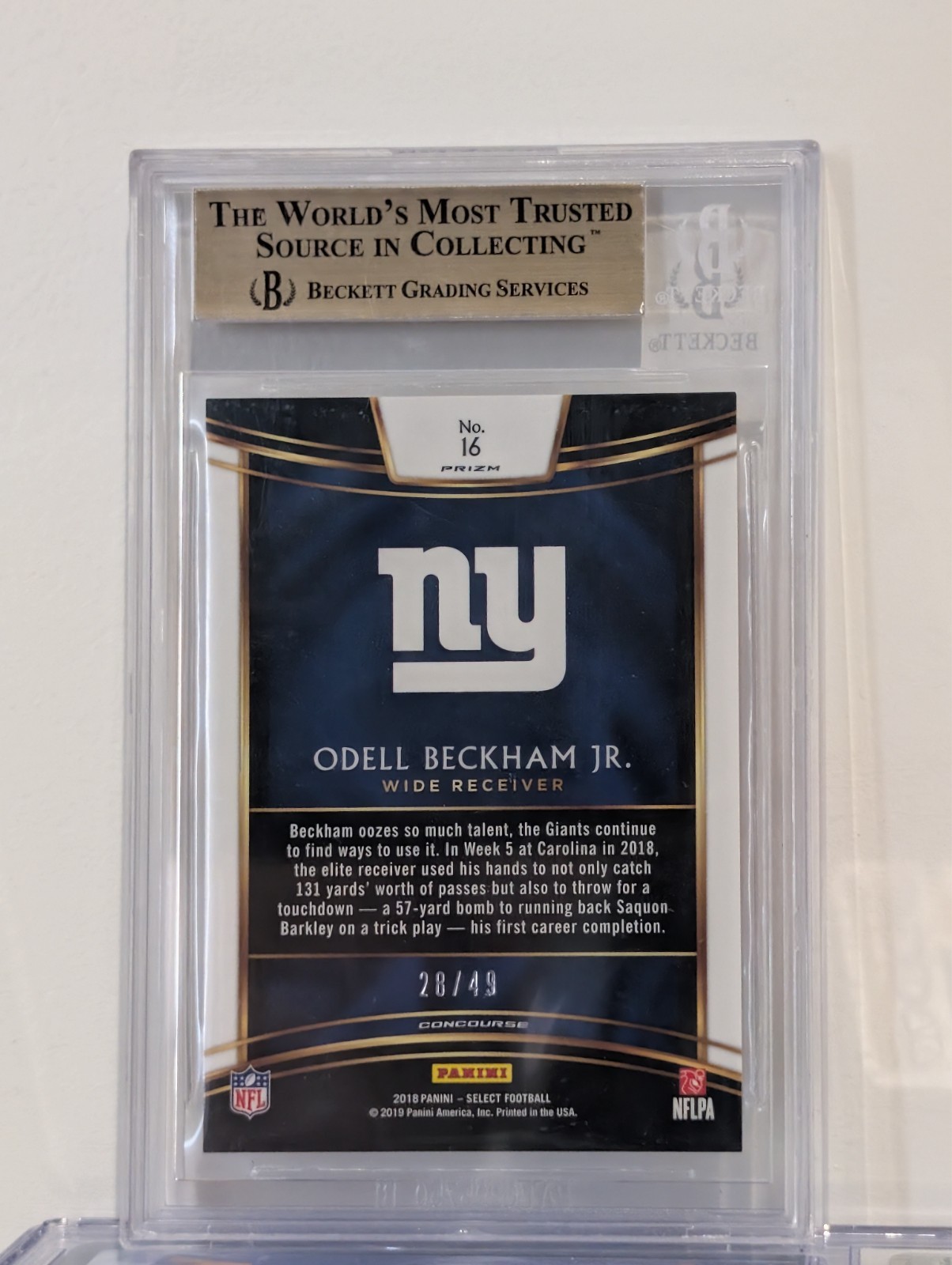 2018 Select Odell Beckham Jr. Prizm Orange /49 BGS 9.5 view 2