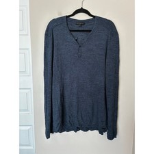 John Varvatos Linen Blend Long Sleeve Henley Blue Men's XL Luxury Preppy