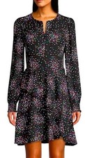 Kate Spade Smocked Dress Sz 2 Black Rainbow Confetti Long Sleeve Elegant Midi 