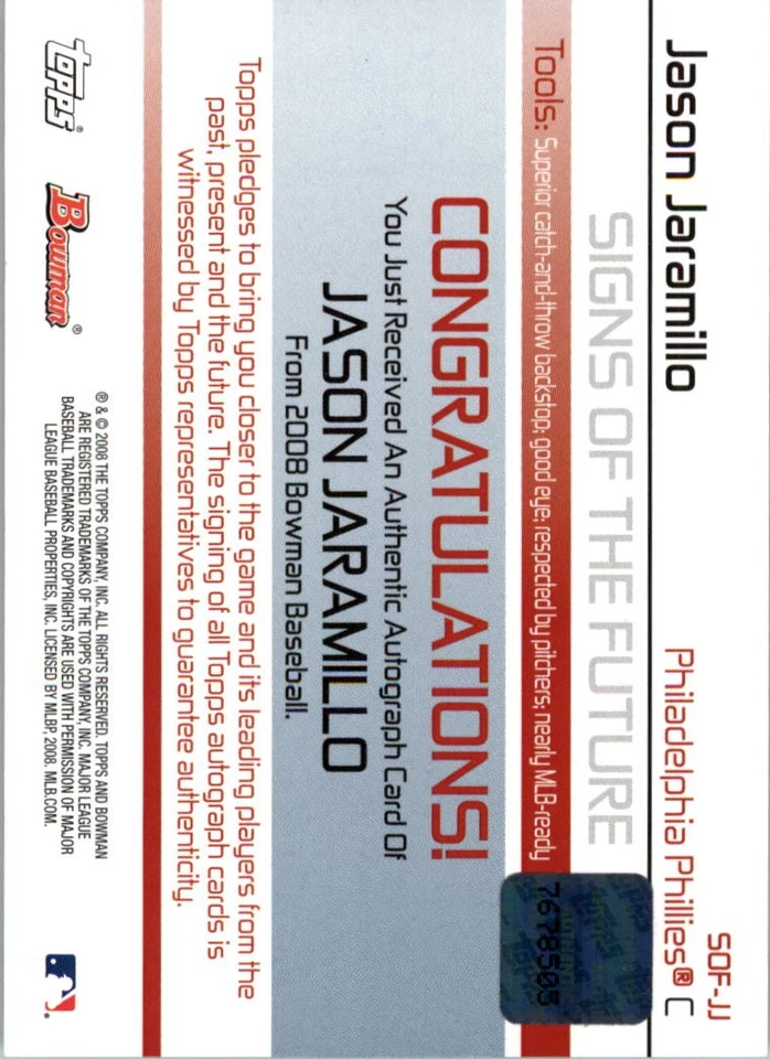 2008 Bowman Signs of the Future #JJ Jason Jaramillo Auto - BB - Image 2 of 2