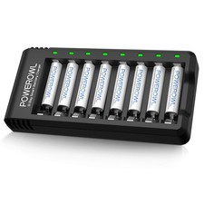 Rechargeable AAA Batteries with Charger, Advanced Individual 8pack, Black