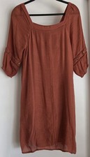 Naif Mini Dress M Rust Solid 3/4 Sleeve Boho Lined Flowy Casual Summer