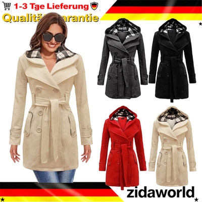 Winter Damen Warmer Hoodies Trenchcoat Damen Belted Lange Kapuzenjacke Outwear..