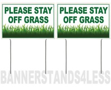 8x12 Inch PLEASE STAY OFF GRASS Yard Sign with Stake wb - 2 PACK