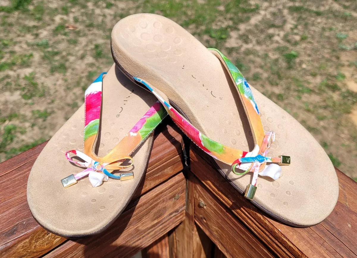 Vionic Women Bella II Multicolor Leather Floral Bows Sandal Flip Flop Size  7.5