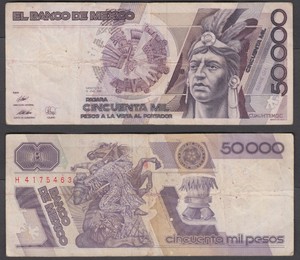 Mexico 50000 Pesos 1990 F Vf Condition Banknote Km 93 Ebay