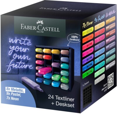Faber-Castell 24 Textliner + Deskset (8xMetallic,9xPastell,7xNeon) 254602