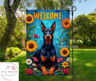 Welcome Doberman Pinscher Dog Floral Yard Art Double Sided Garden Flag