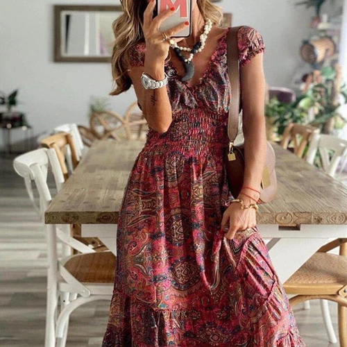 Women Plus Size Holiday Boho Dress Ladies Summer Beach Long Maxi Dress Sundress - Picture 9 of 30