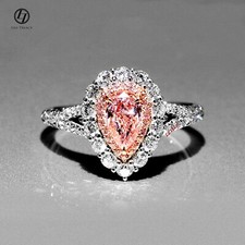 4ct CZ Ring Pink Pear Solitaire Cubic Zirconia Engagement Proposal Wedding 7 8 9