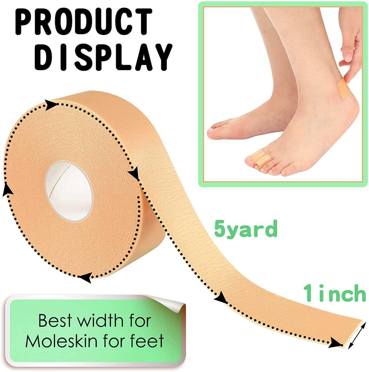8 Rouleaux De Ruban Moleskin Pour Pieds, 2.5cm X 5m Autocollant Soin Des Pieds Bandage En Mousse Respirant Pour Orteils Doigts Mains Adhésif Antidérapant Protection Talons Hauts
