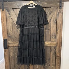 Ivy City Co. Midi Black Anastasia Beaded Womens 5X Dress Tulle Fit And Flare