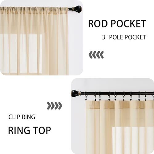Sheer Door Curtain Closet Linen Textured Curtains Sheer 54"W x 72"L Beige - Picture 5 of 7