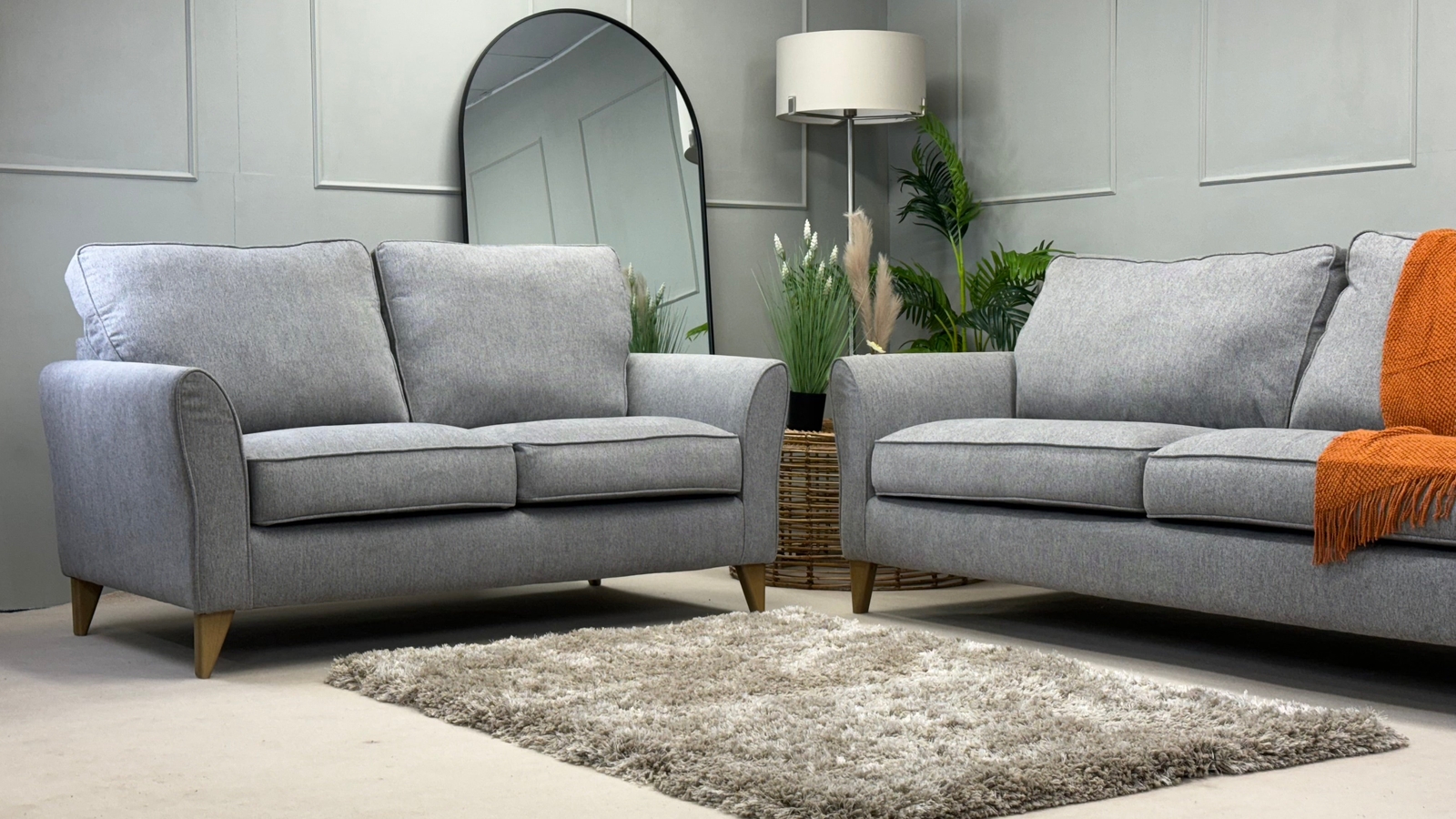 Jasmin 4 & 2 Seater Sofas Grey Fabric Oak Furniture Land eBay