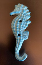 Cast Iron Seahorse Design Wall Hook - Turquoise