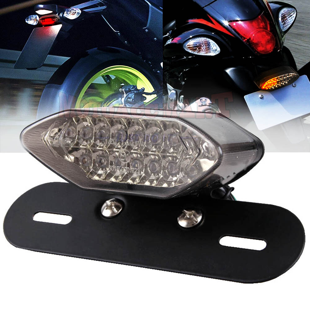 Luz Trasera LED Para Moto O ATV Con Placa - 16 LED (rojo/ámbar), Intermitentes, Freno Y Luz De Posición, 12V