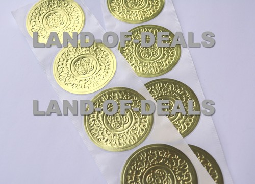 50 Round gold foil stickers Large envelope seals embossed metallic wedding craft - Picture 2 of 5