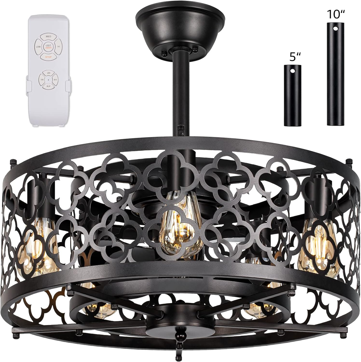 21In Industrial Bladeless Caged Ceiling Fan with Lights and Remote