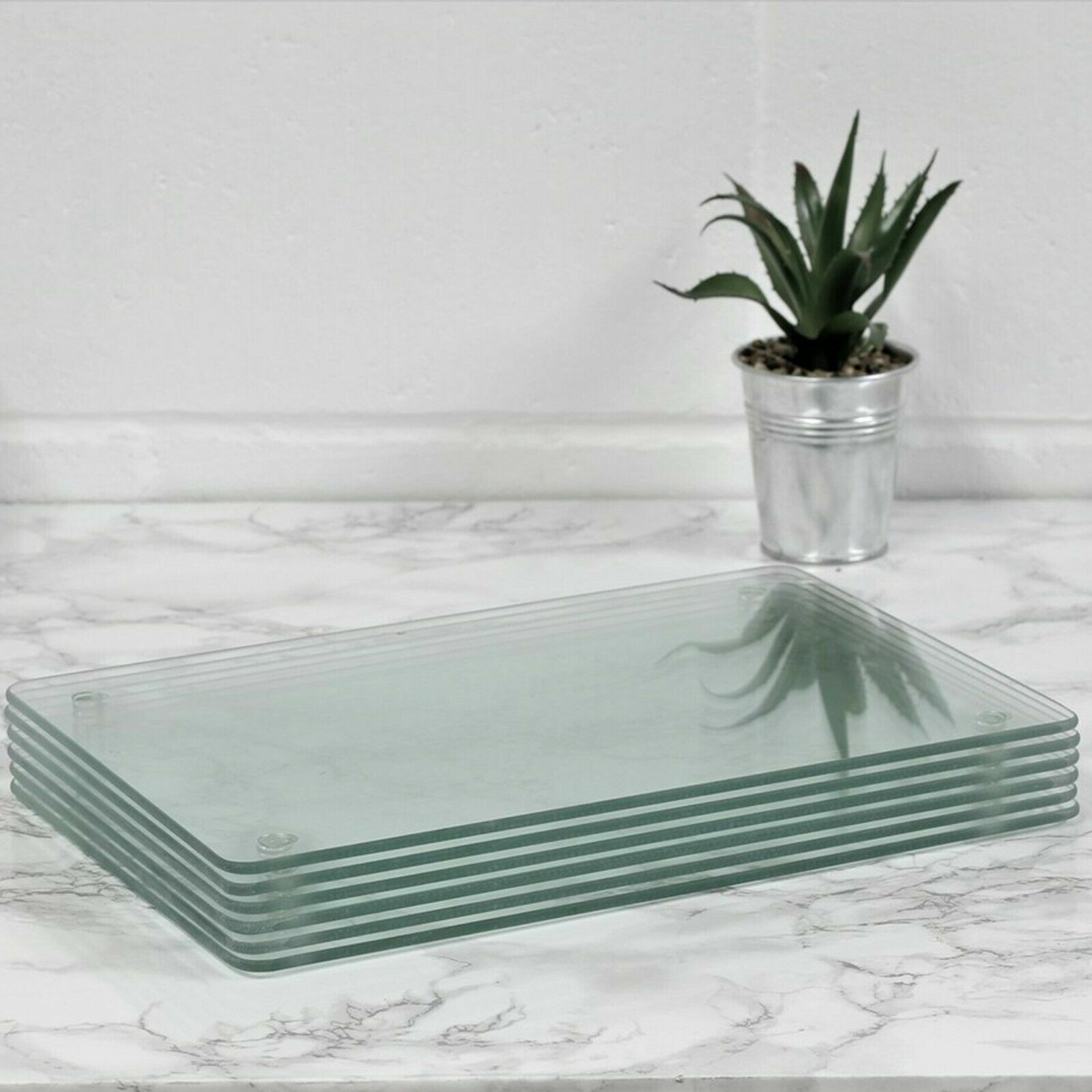 6 Tempered Glass Placemats and Coasters Clear Rectangle Heat Resistant