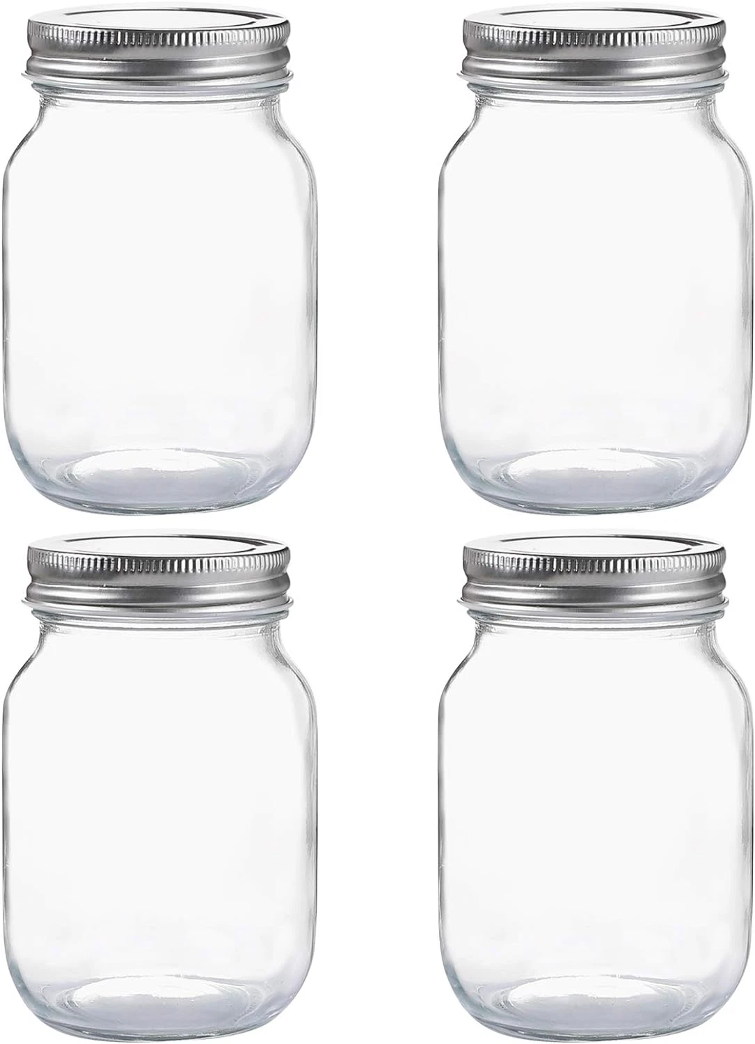 Glass Regular Mouth Mason Jars, 16 Oz Clear Glass Jars with Silver Lids(4PACK)