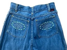 Stuffed Jeans Embroidered Back Pockets Girl s Size 7 Medium Blue Denim Vintage