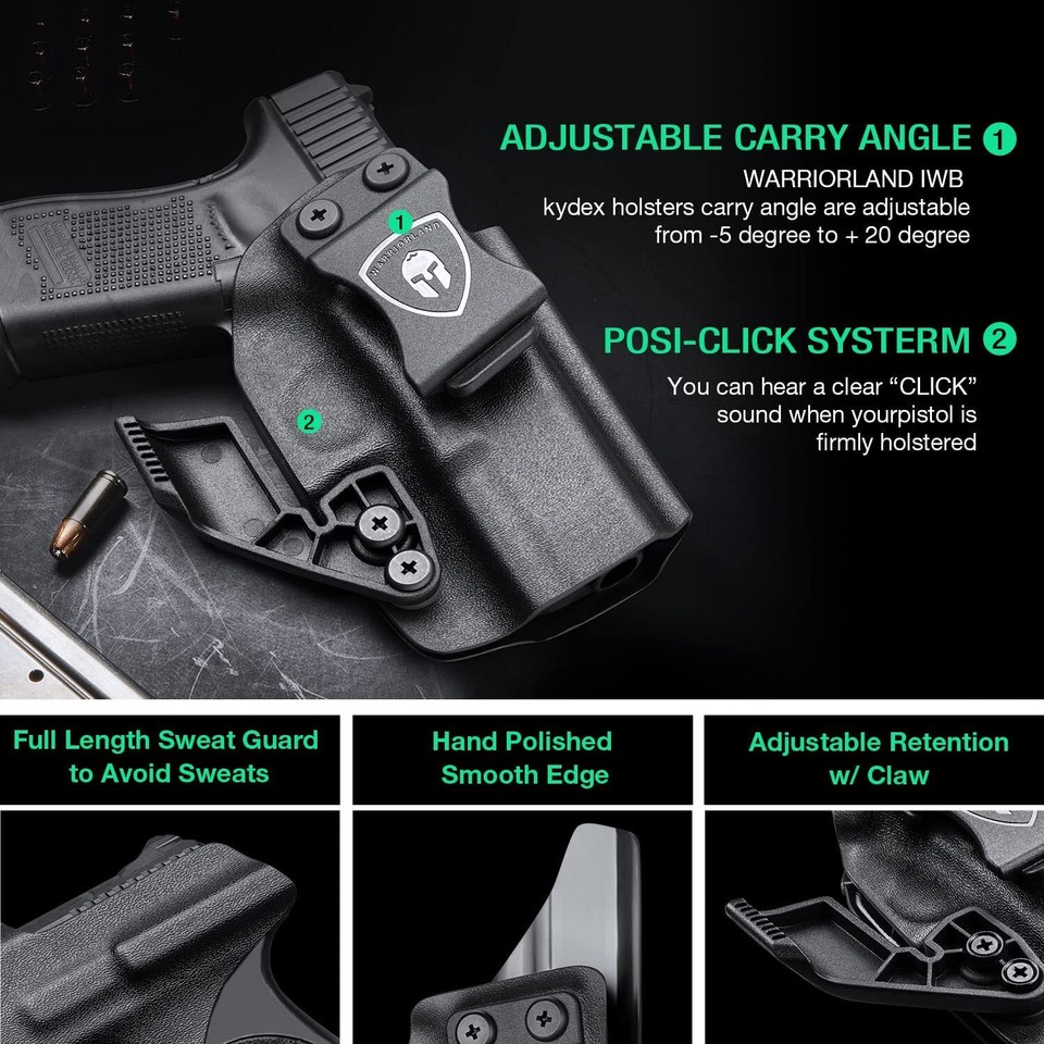 IWB Kydex Holster Optic Cut For Glock 17/19/19X/44/45 & More - Right Hand, Adjustable Cant 4 thumbnail image
