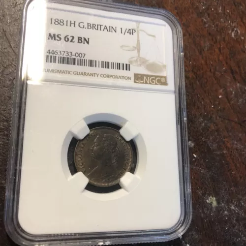 Great Britain 1881 H Ms-62 Ngc Graded Farthing