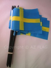 DRAPEAU SUÈDE 15x10cm avec HAMPE - LOT DE 10 DRAPEAUX SUÉDOIS 10 x 15 cm - Neuf